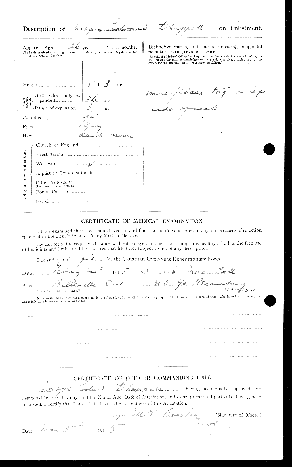 Dossiers du Personnel de la Première Guerre mondiale - CEC 014956b