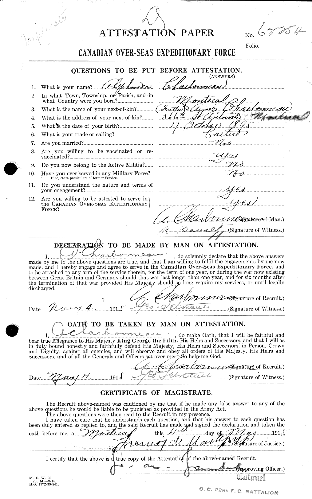 Personnel Records of the First World War - CEF 015120a