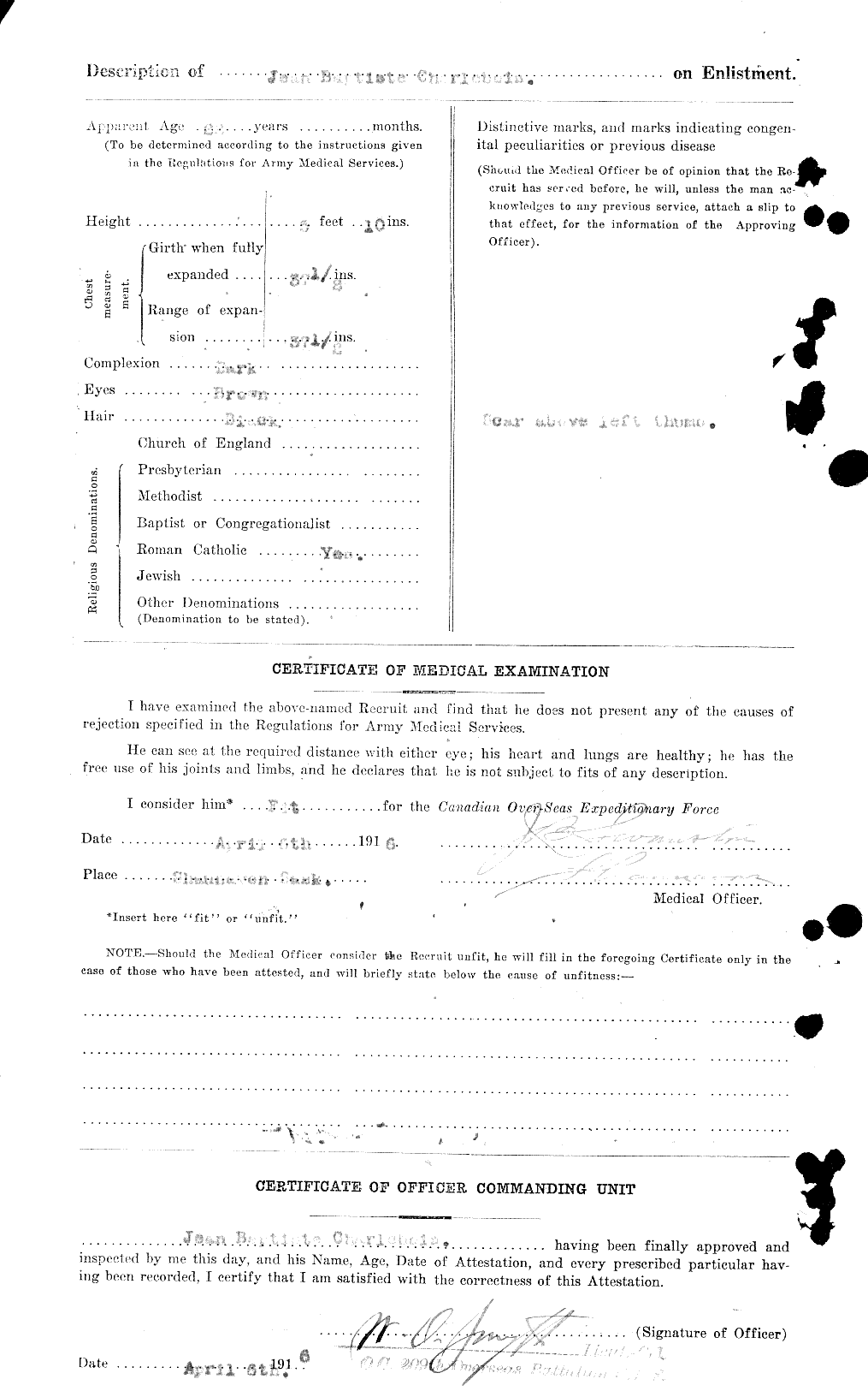 Dossiers du Personnel de la Première Guerre mondiale - CEC 015619b