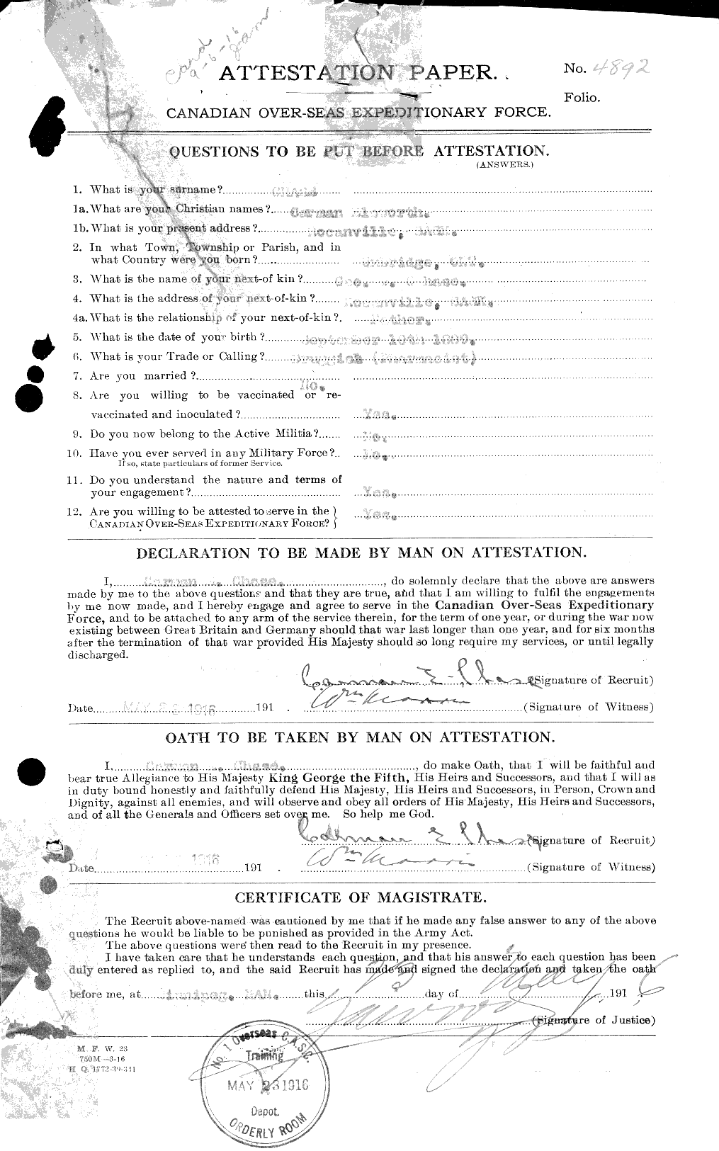 Personnel Records of the First World War - CEF 015967a