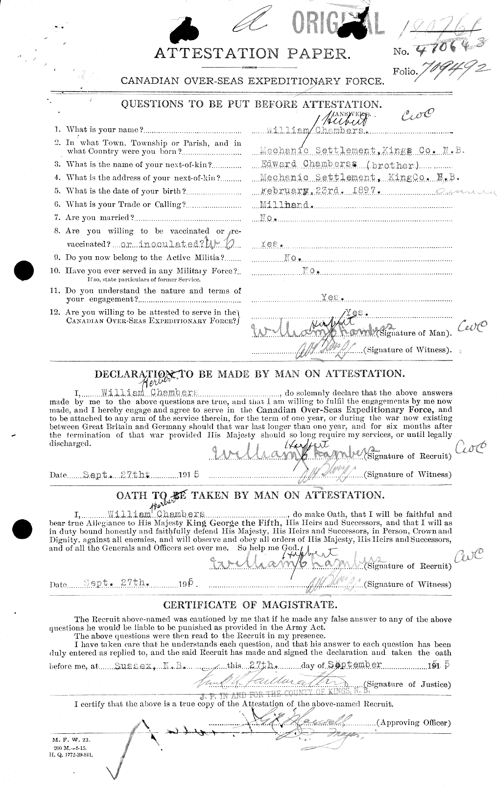 Dossiers du Personnel de la Première Guerre mondiale - CEC 016936a