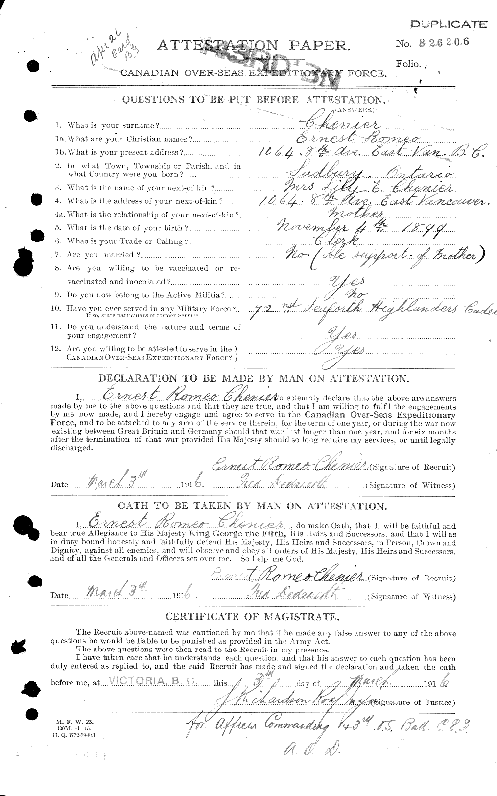 Personnel Records of the First World War - CEF 017404a