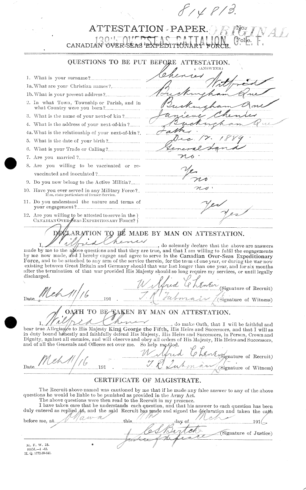 Personnel Records of the First World War - CEF 017439a