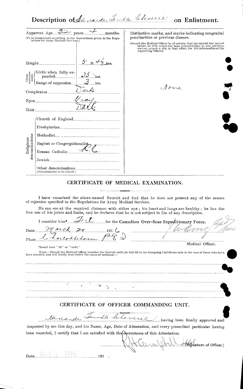 Dossiers du Personnel de la Première Guerre mondiale - CEC 017813b