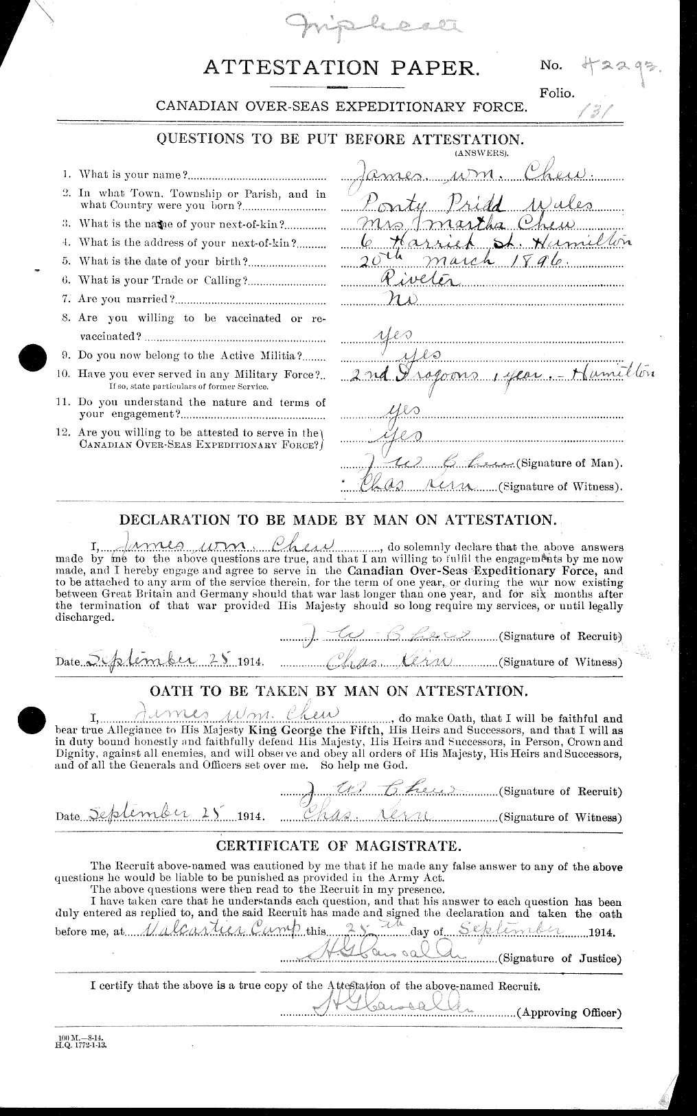 Personnel Records of the First World War - CEF 017907a
