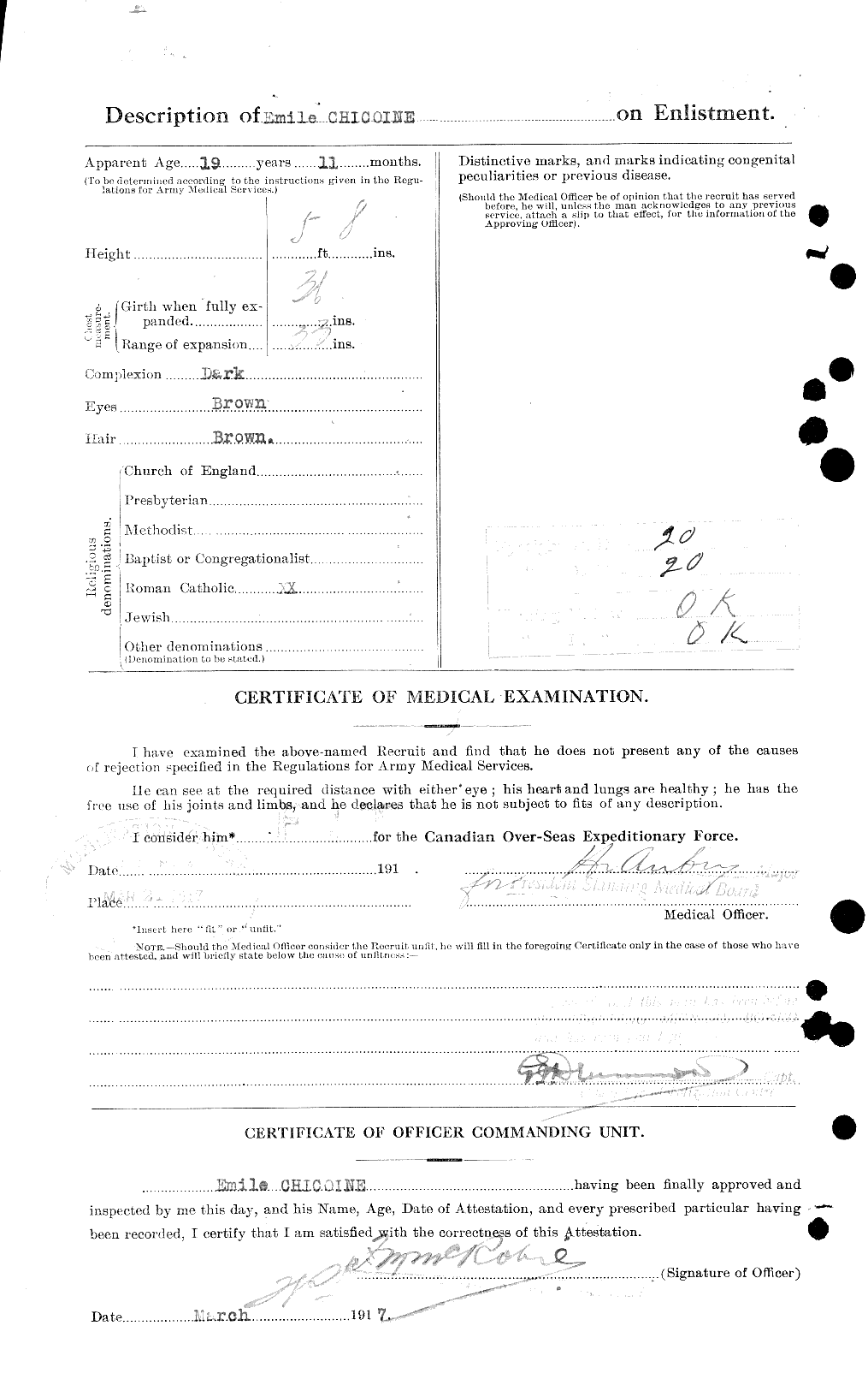 Dossiers du Personnel de la Première Guerre mondiale - CEC 017983b