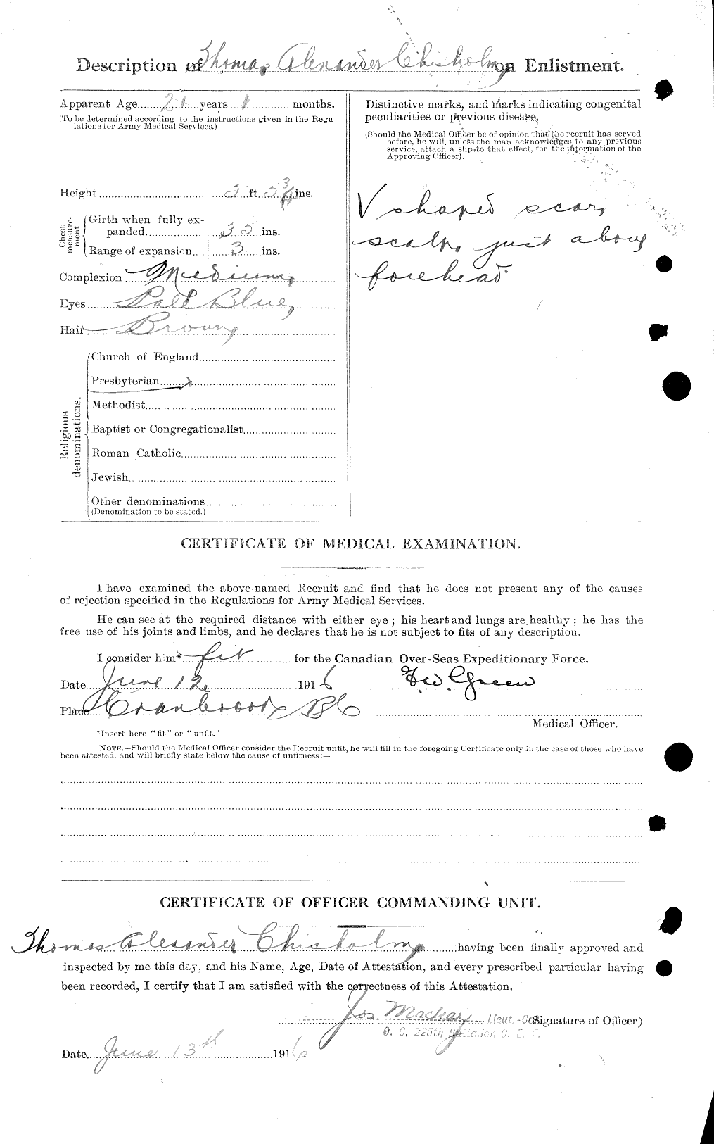 Dossiers du Personnel de la Première Guerre mondiale - CEC 018375b