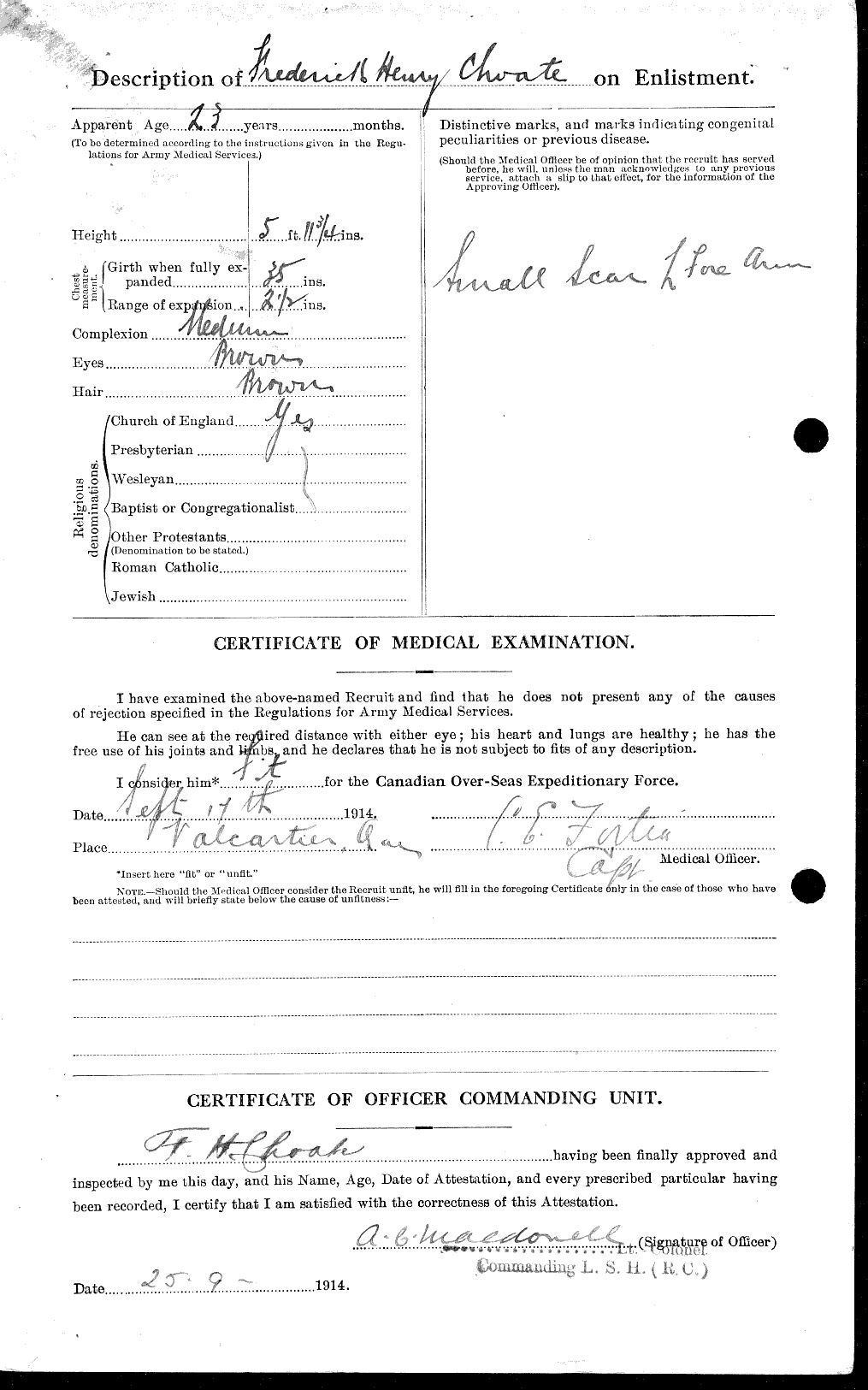 Dossiers du Personnel de la Première Guerre mondiale - CEC 018422b