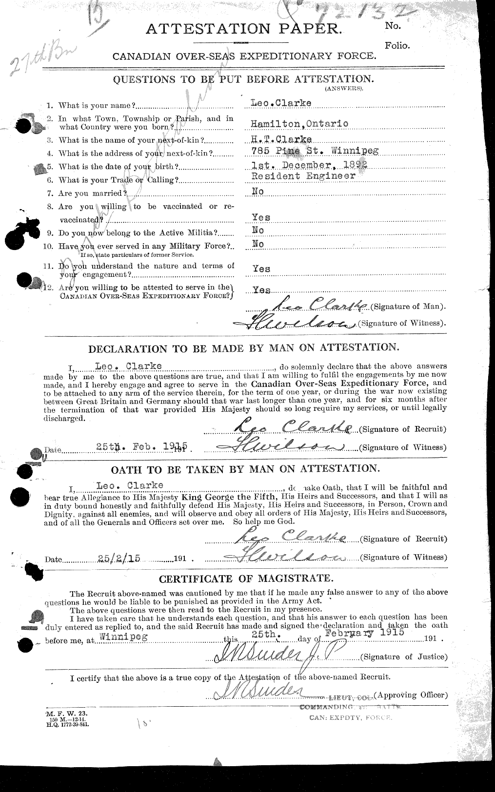 Personnel Records of the First World War - CEF 018601a