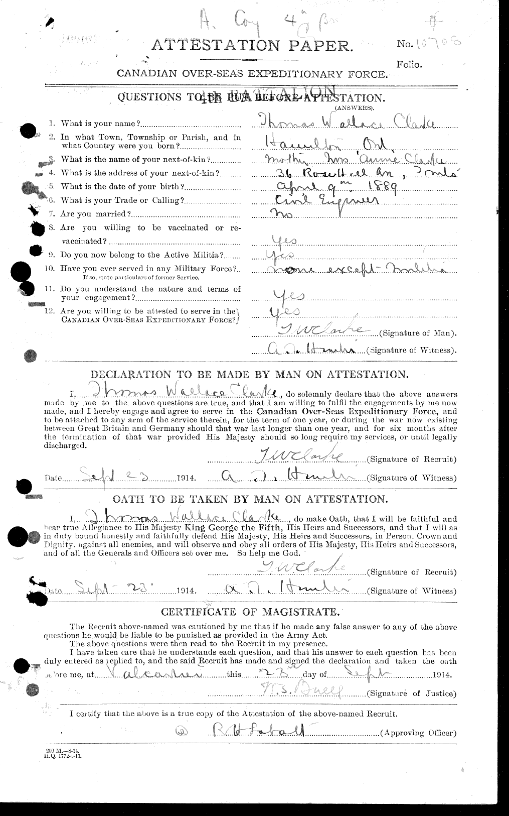 Personnel Records of the First World War - CEF 018830a