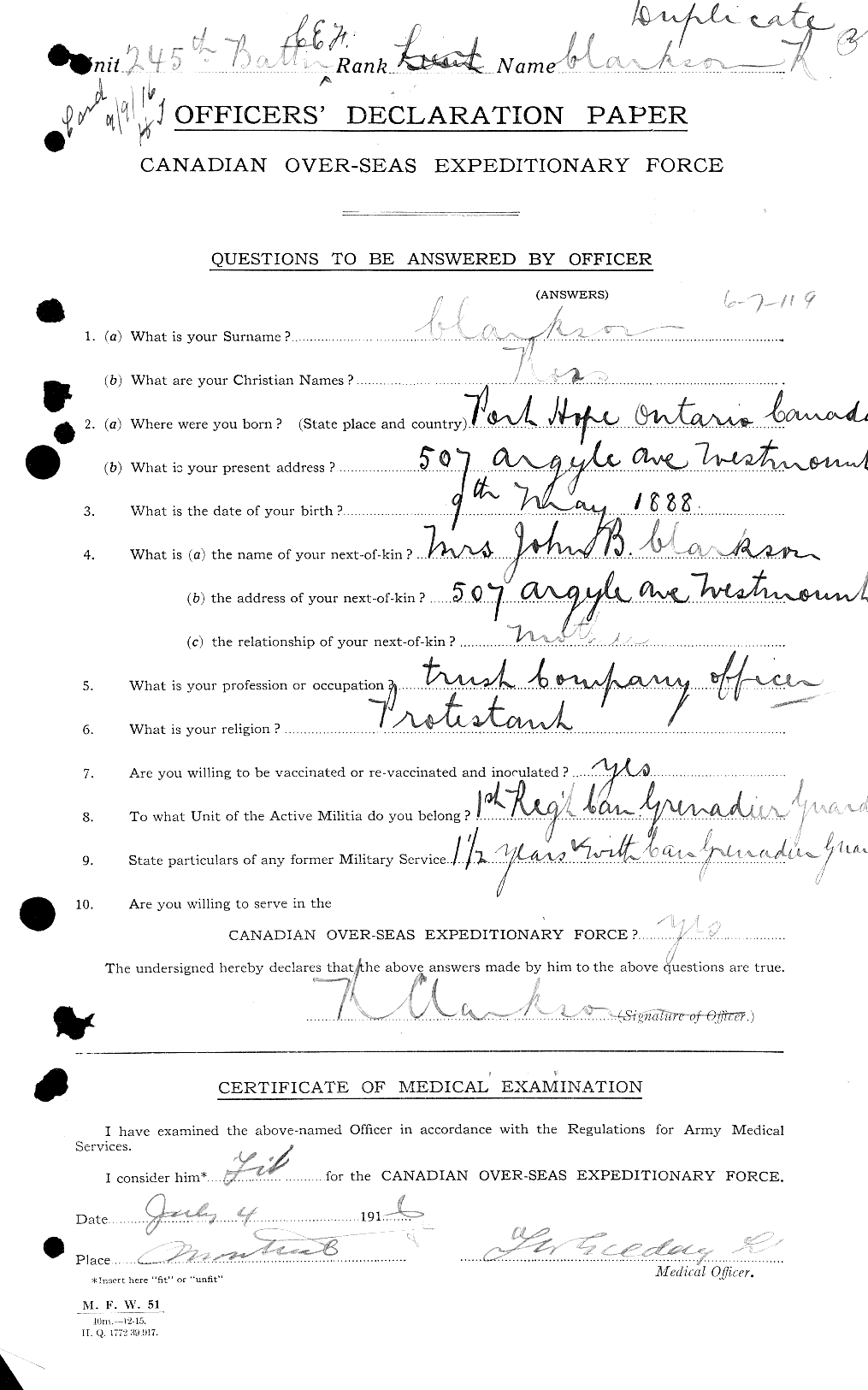 Personnel Records of the First World War - CEF 019006a