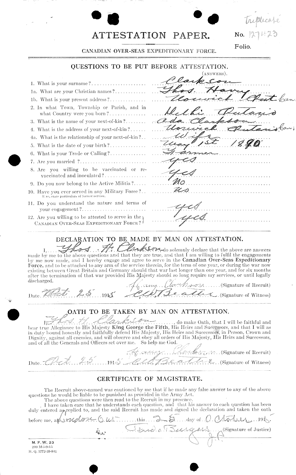 Personnel Records of the First World War - CEF 019013a