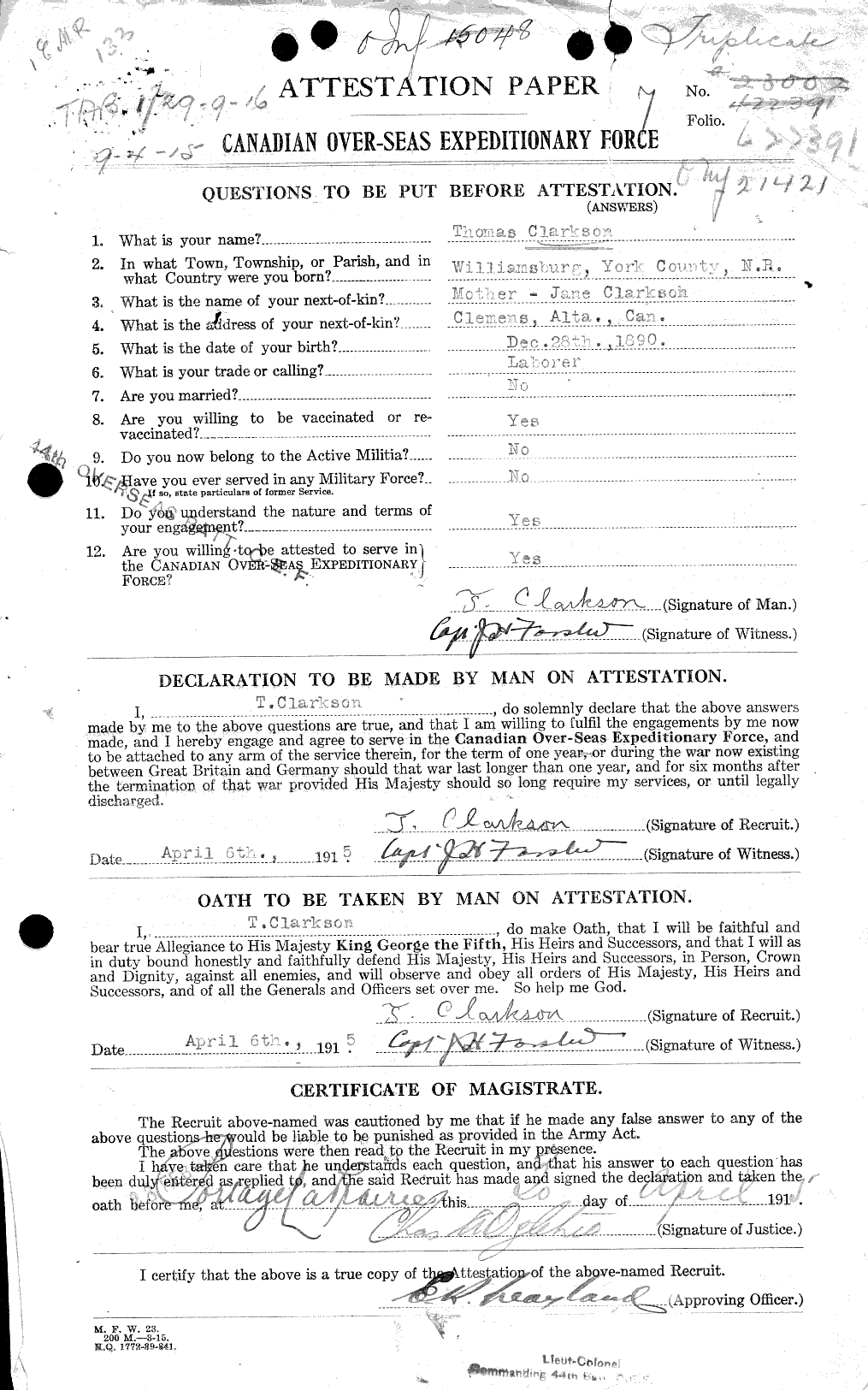 Personnel Records of the First World War - CEF 019014a