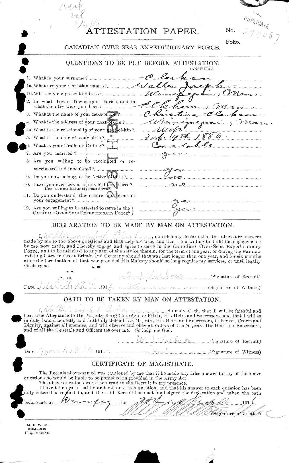 Personnel Records of the First World War - CEF 019016a