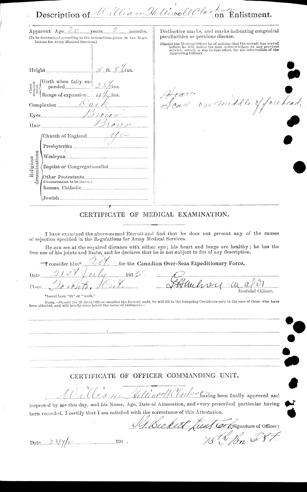 Dossiers du Personnel de la Première Guerre mondiale - CEC 019024b