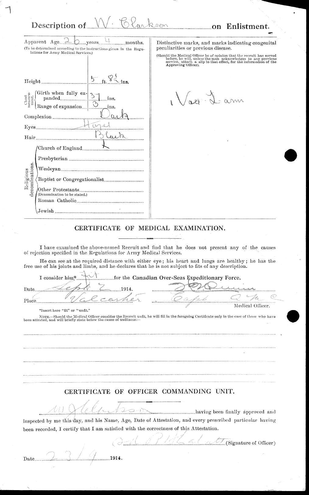 Dossiers du Personnel de la Première Guerre mondiale - CEC 019025b