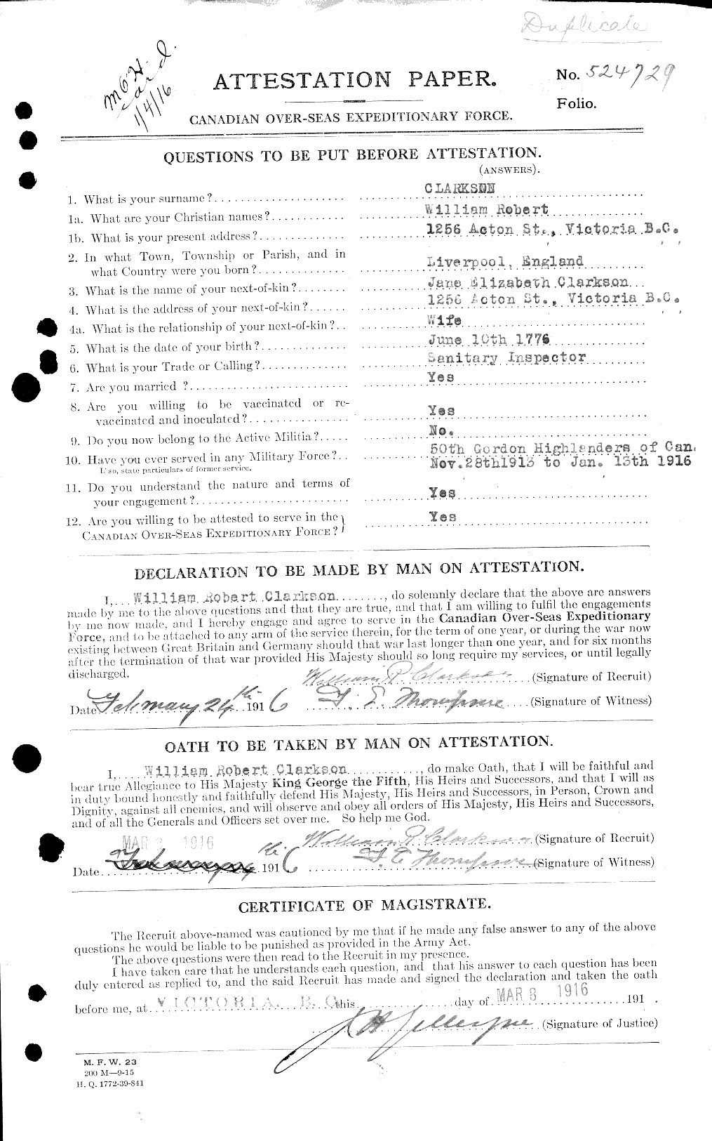 Personnel Records of the First World War - CEF 019027a