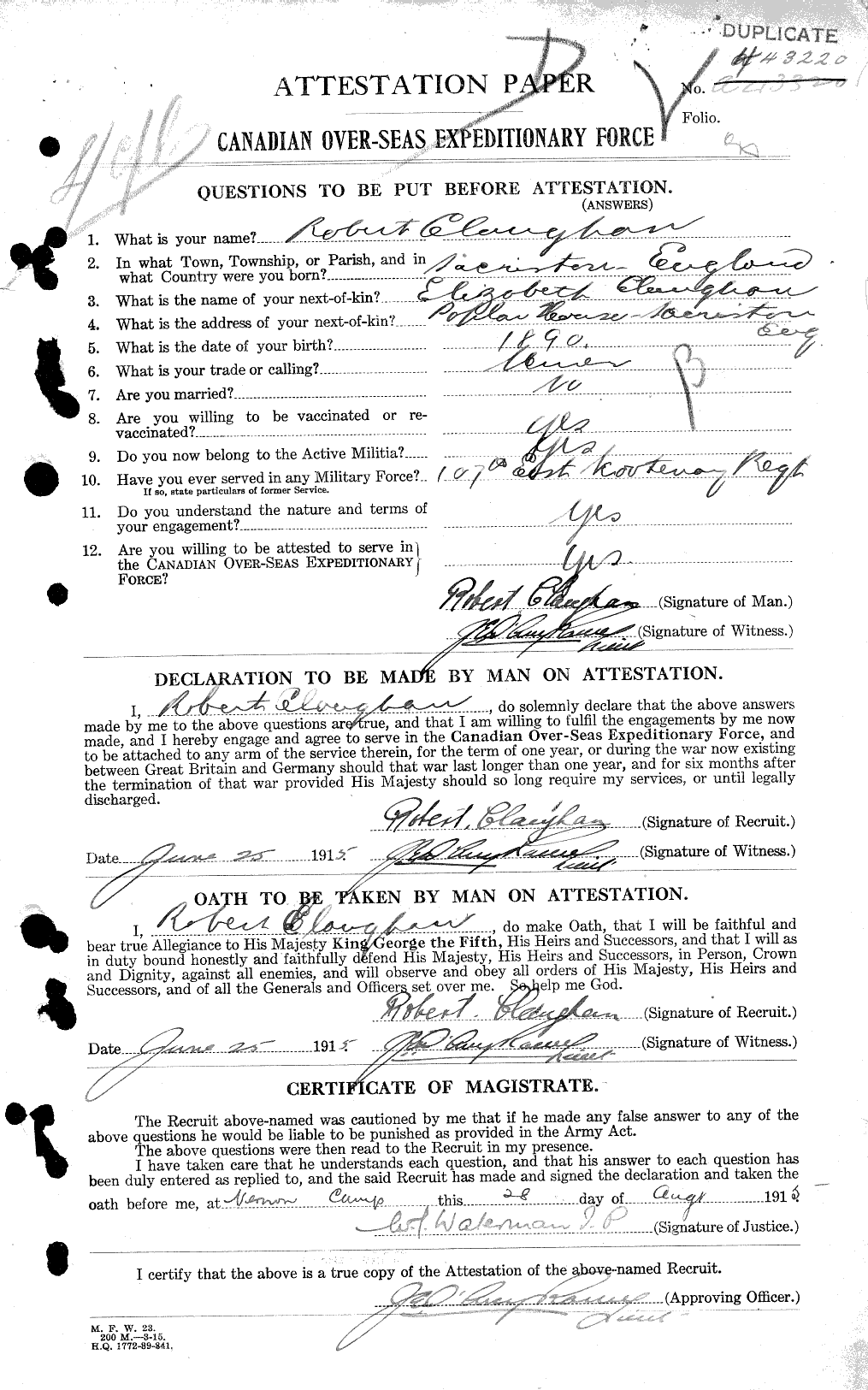 Personnel Records of the First World War - CEF 019043a