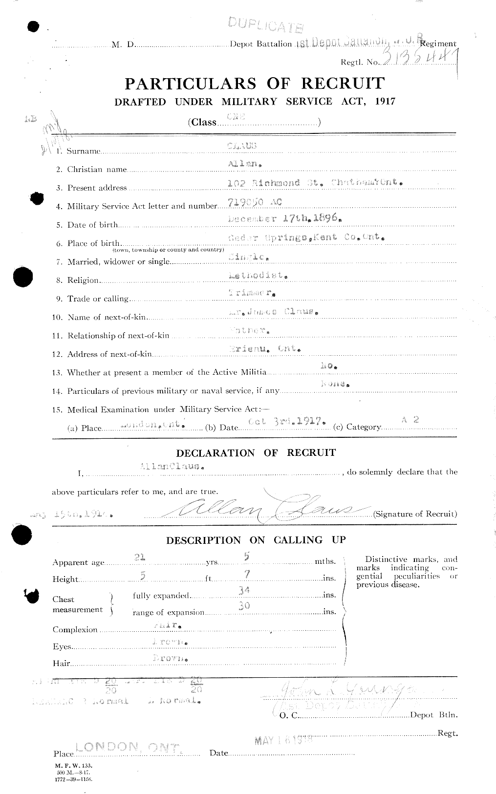 Personnel Records of the First World War - CEF 019055a