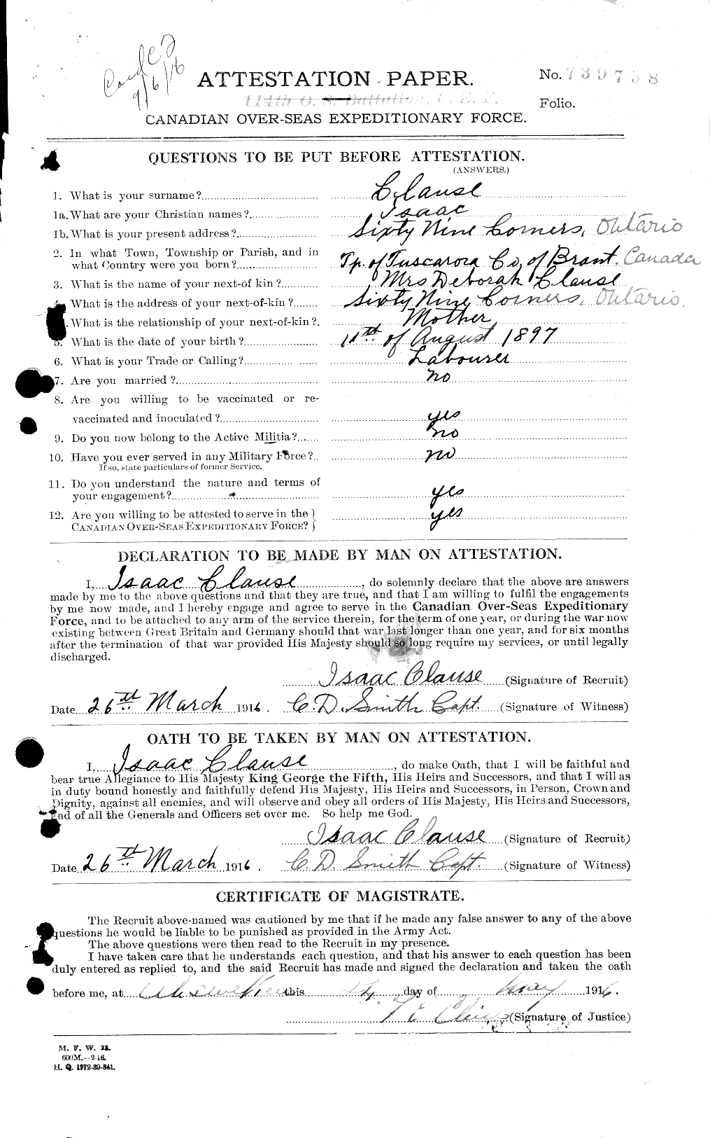 Personnel Records of the First World War - CEF 019069a
