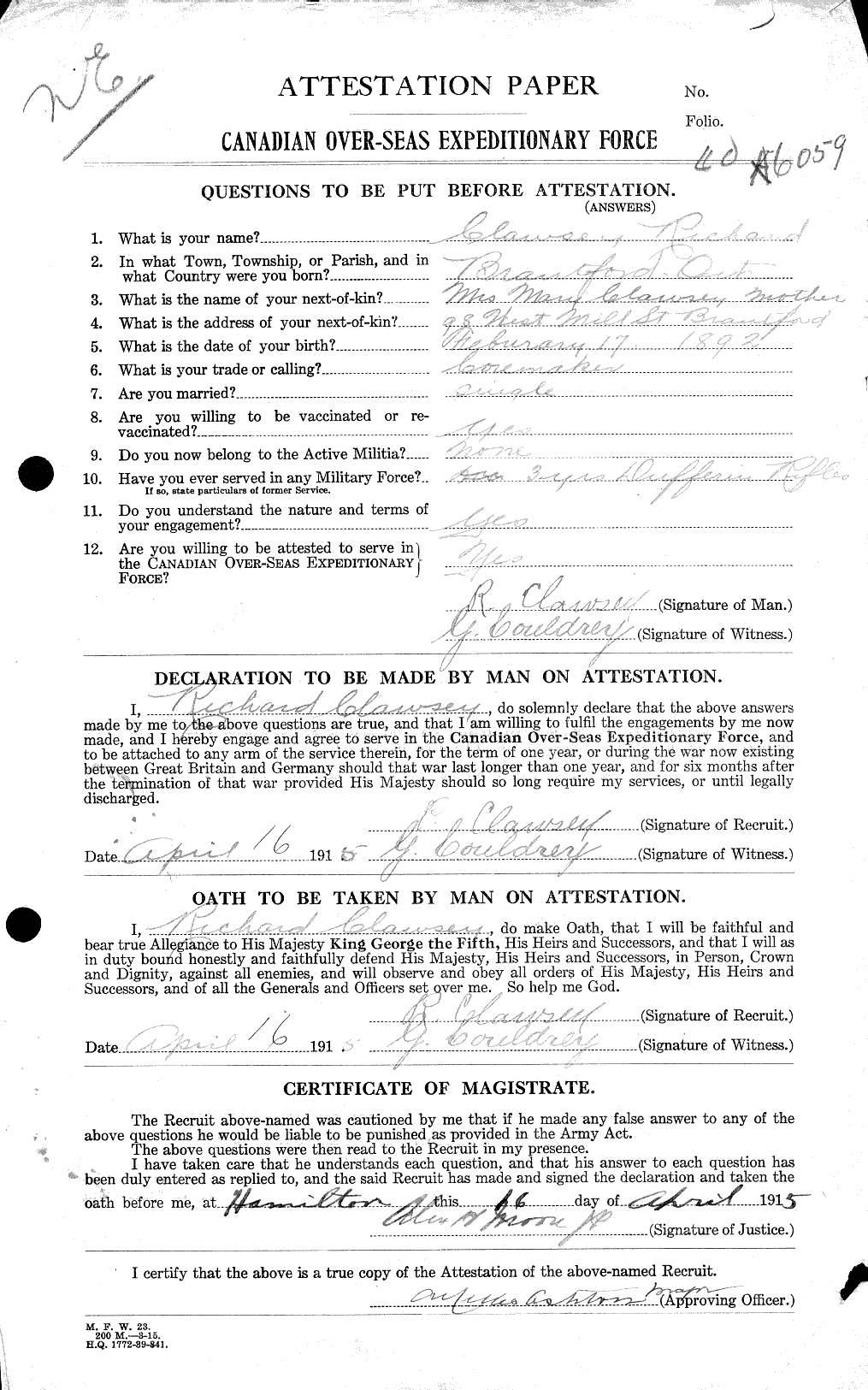 Personnel Records of the First World War - CEF 019128a