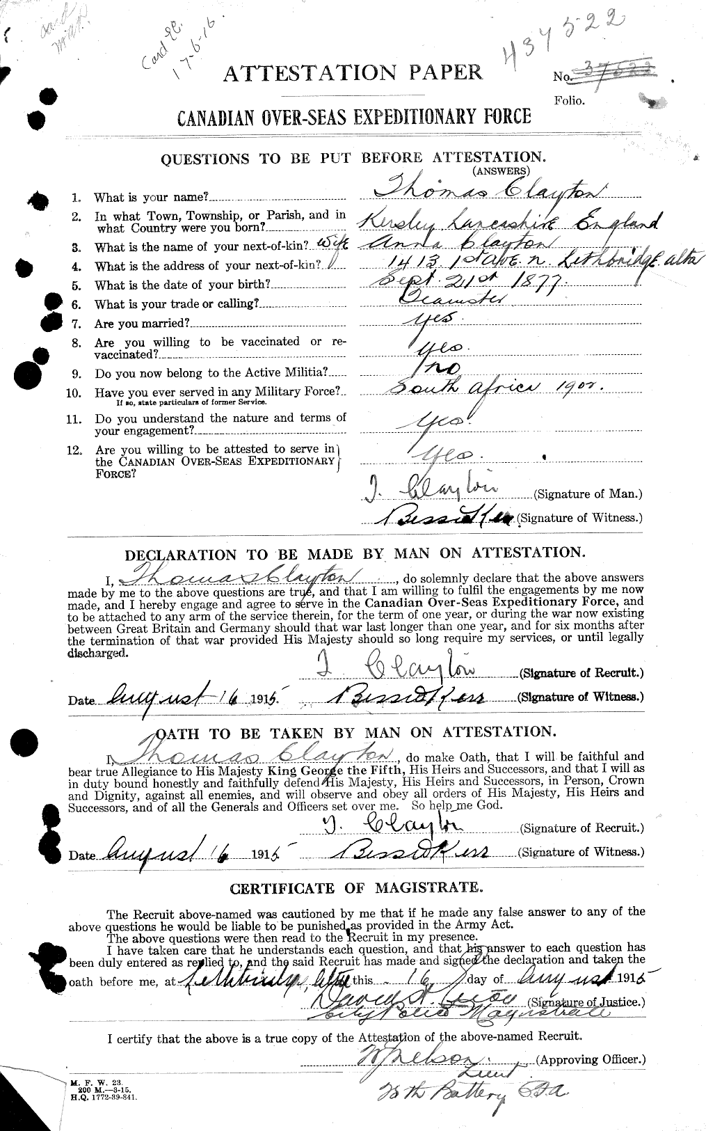 Personnel Records of the First World War - CEF 019288a
