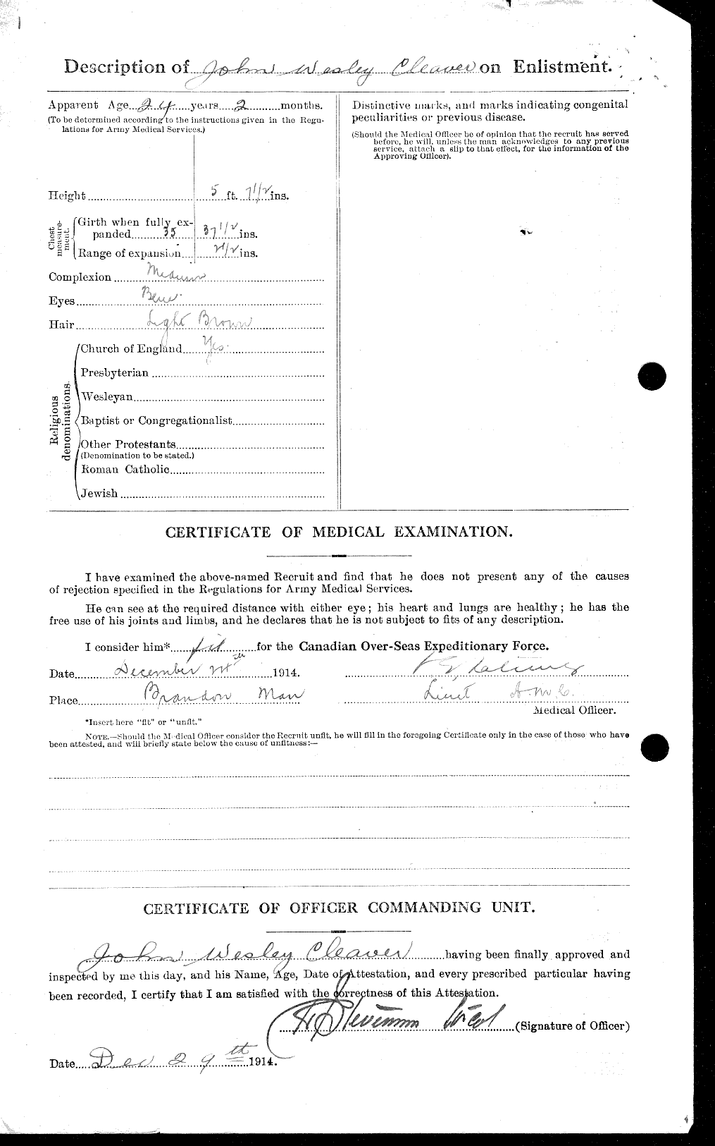 Dossiers du Personnel de la Première Guerre mondiale - CEC 019366b