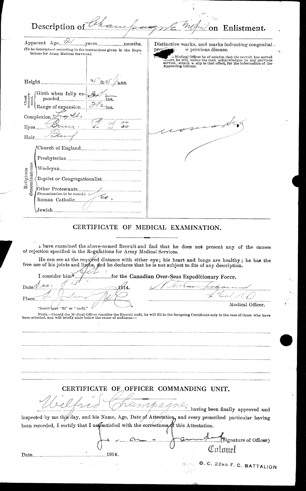 Dossiers du Personnel de la Première Guerre mondiale - CEC 019768b