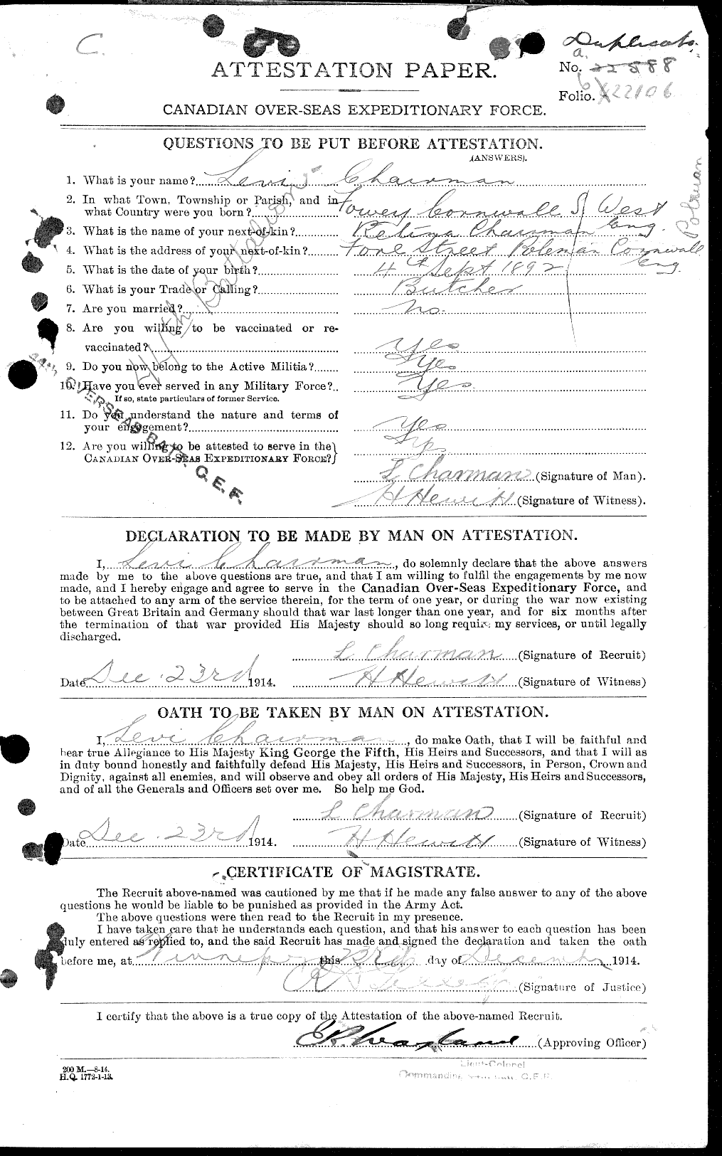 Personnel Records of the First World War - CEF 020129a