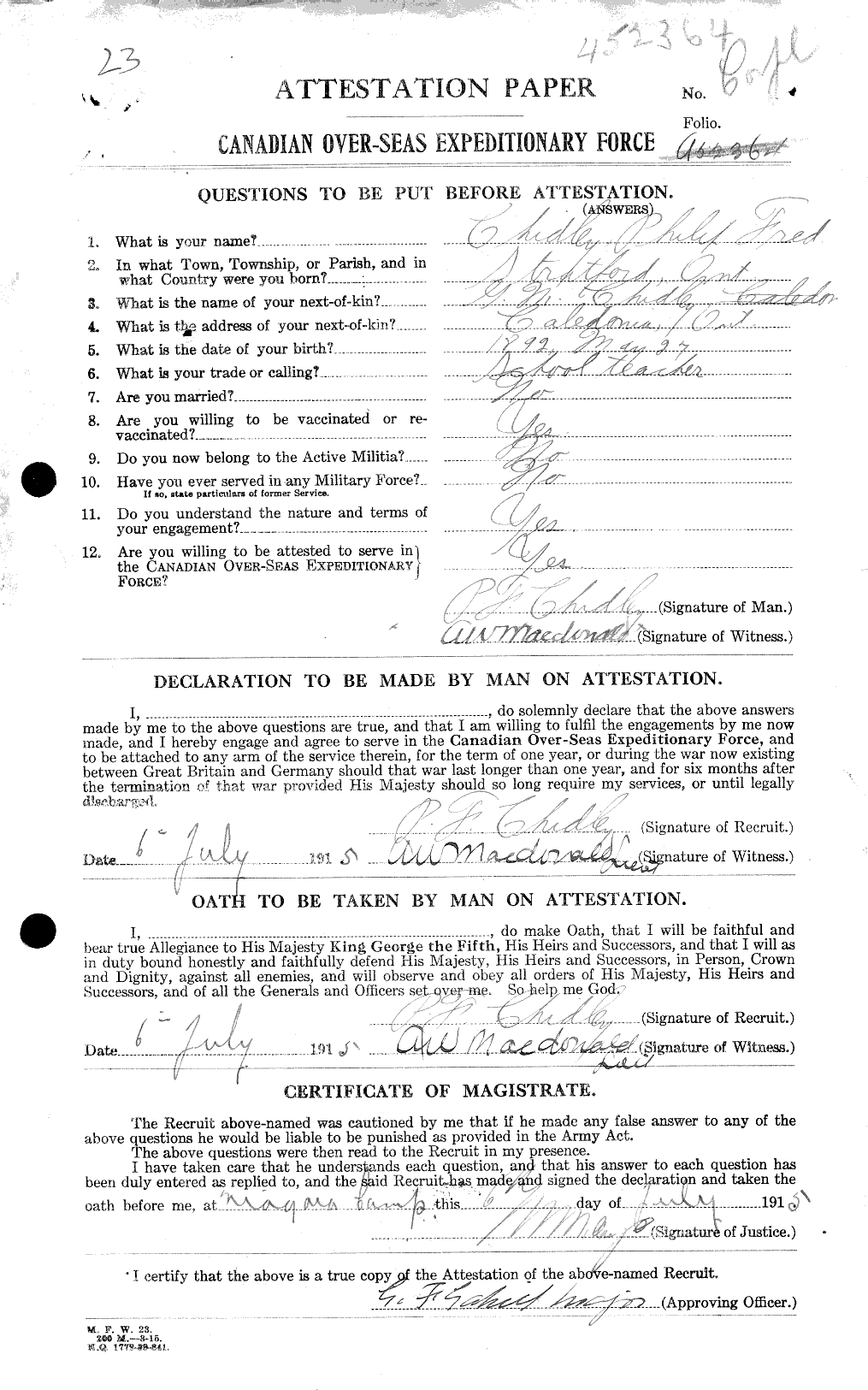 Dossiers du Personnel de la Première Guerre mondiale - CEC 020311a