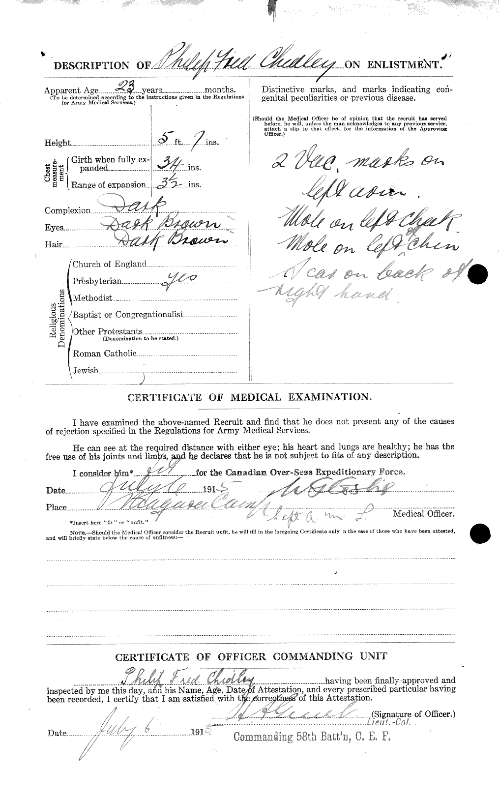 Dossiers du Personnel de la Première Guerre mondiale - CEC 020311b