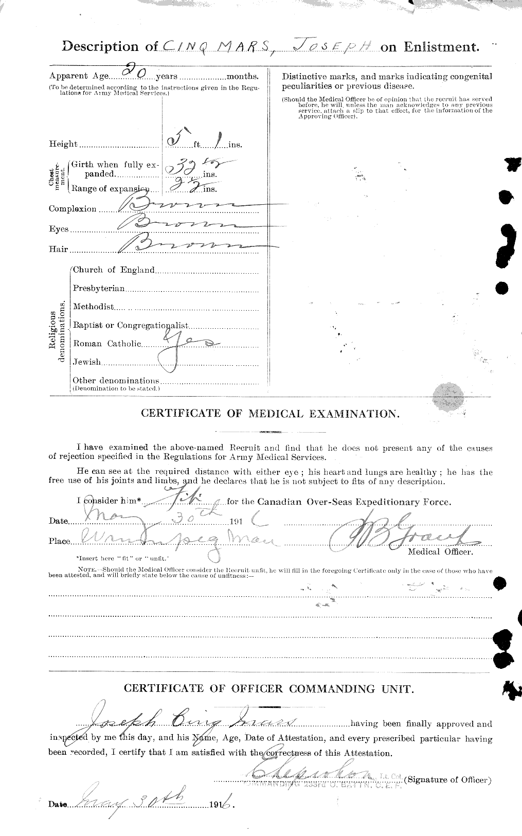 Dossiers du Personnel de la Première Guerre mondiale - CEC 020516b