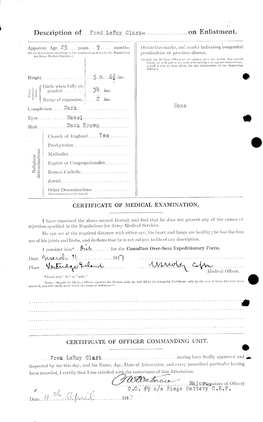 Dossiers du Personnel de la Première Guerre mondiale - CEC 020980b