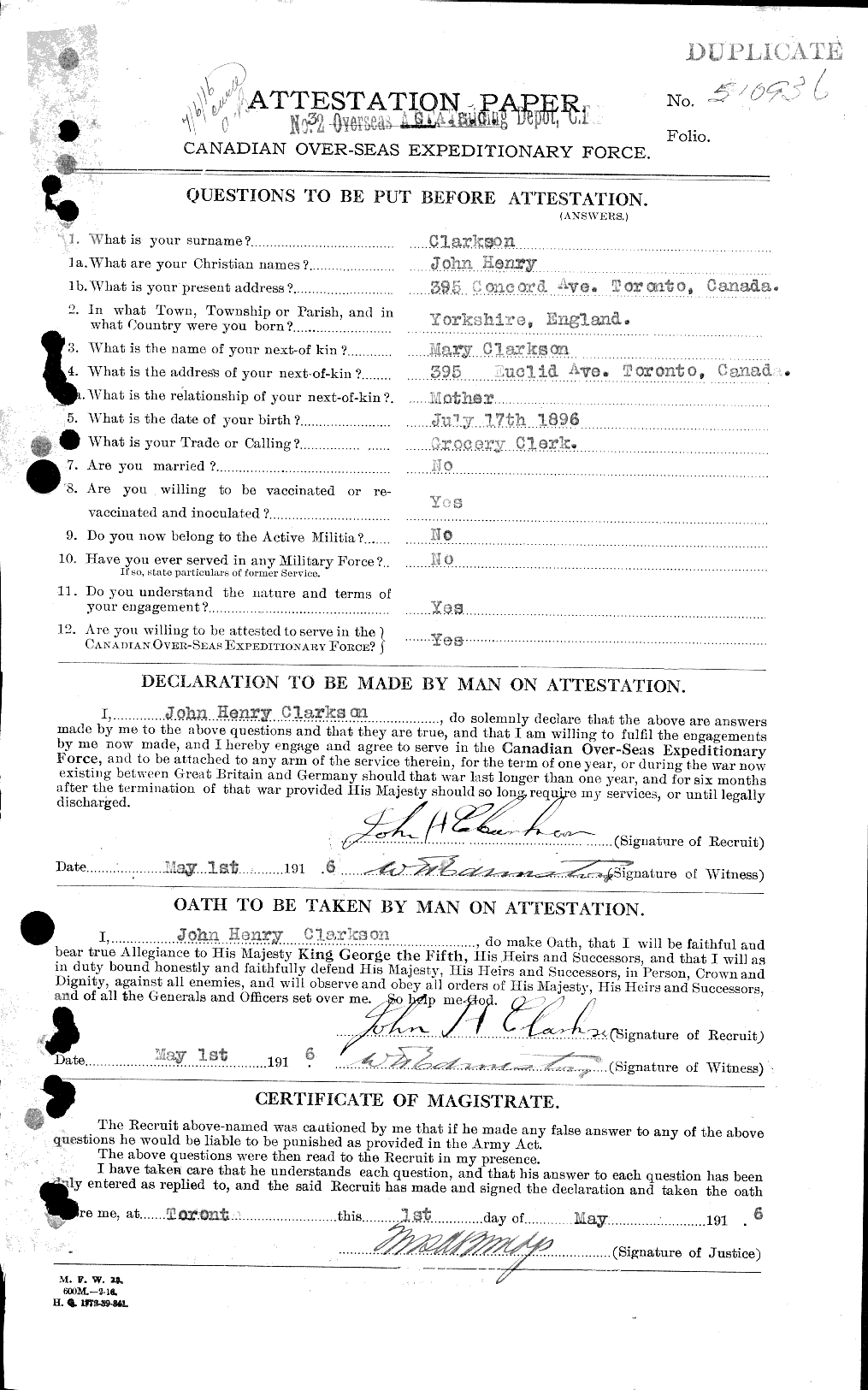 Personnel Records of the First World War - CEF 021457a