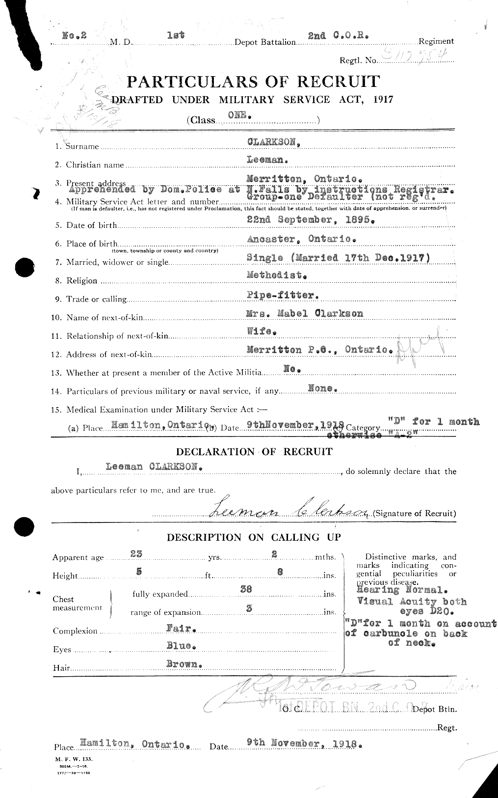 Dossiers du Personnel de la Première Guerre mondiale - CEC 021461a