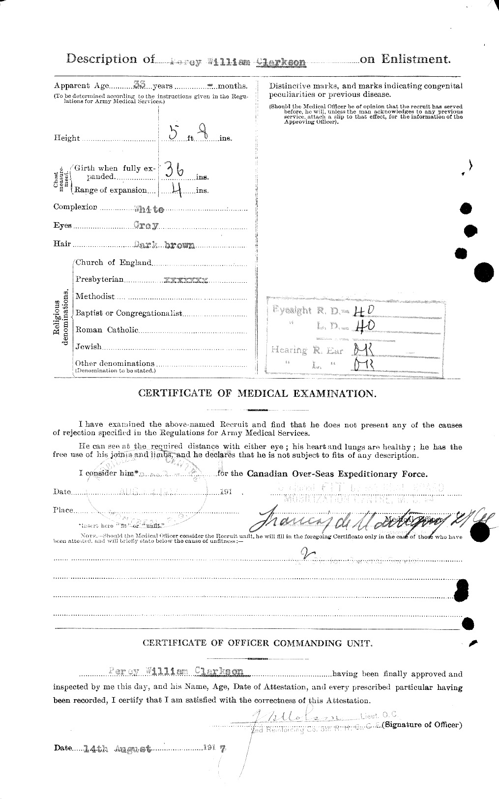 Dossiers du Personnel de la Première Guerre mondiale - CEC 021467b