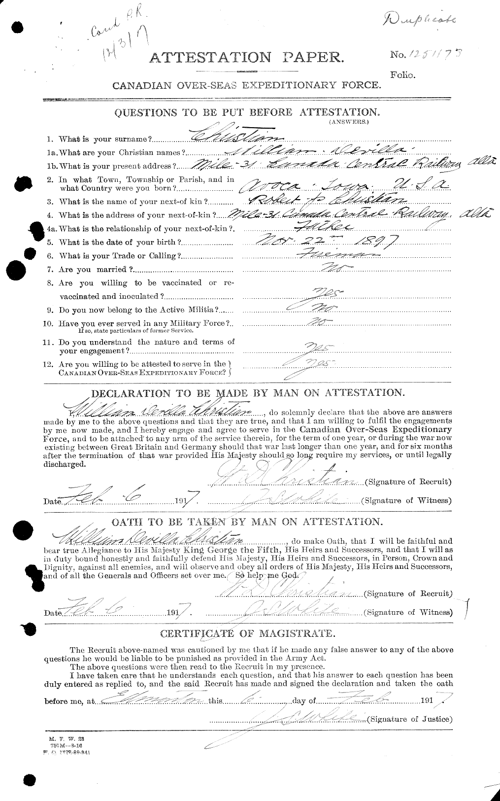 Personnel Records of the First World War - CEF 021709a