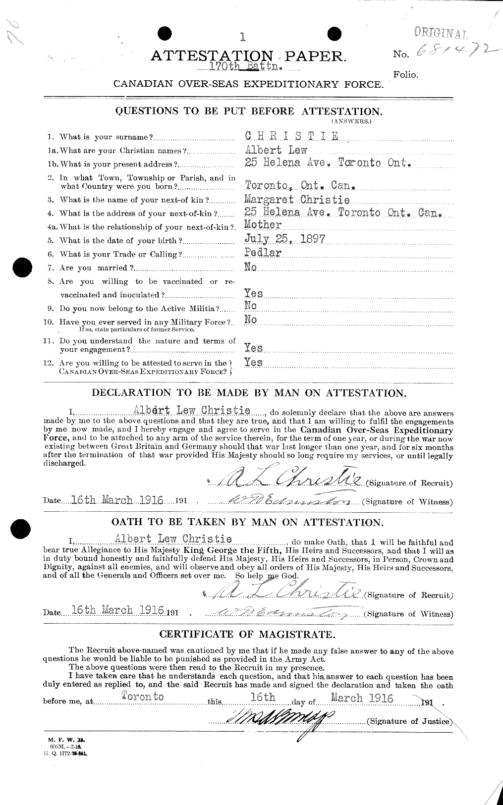 Dossiers du Personnel de la Première Guerre mondiale - CEC 021855a