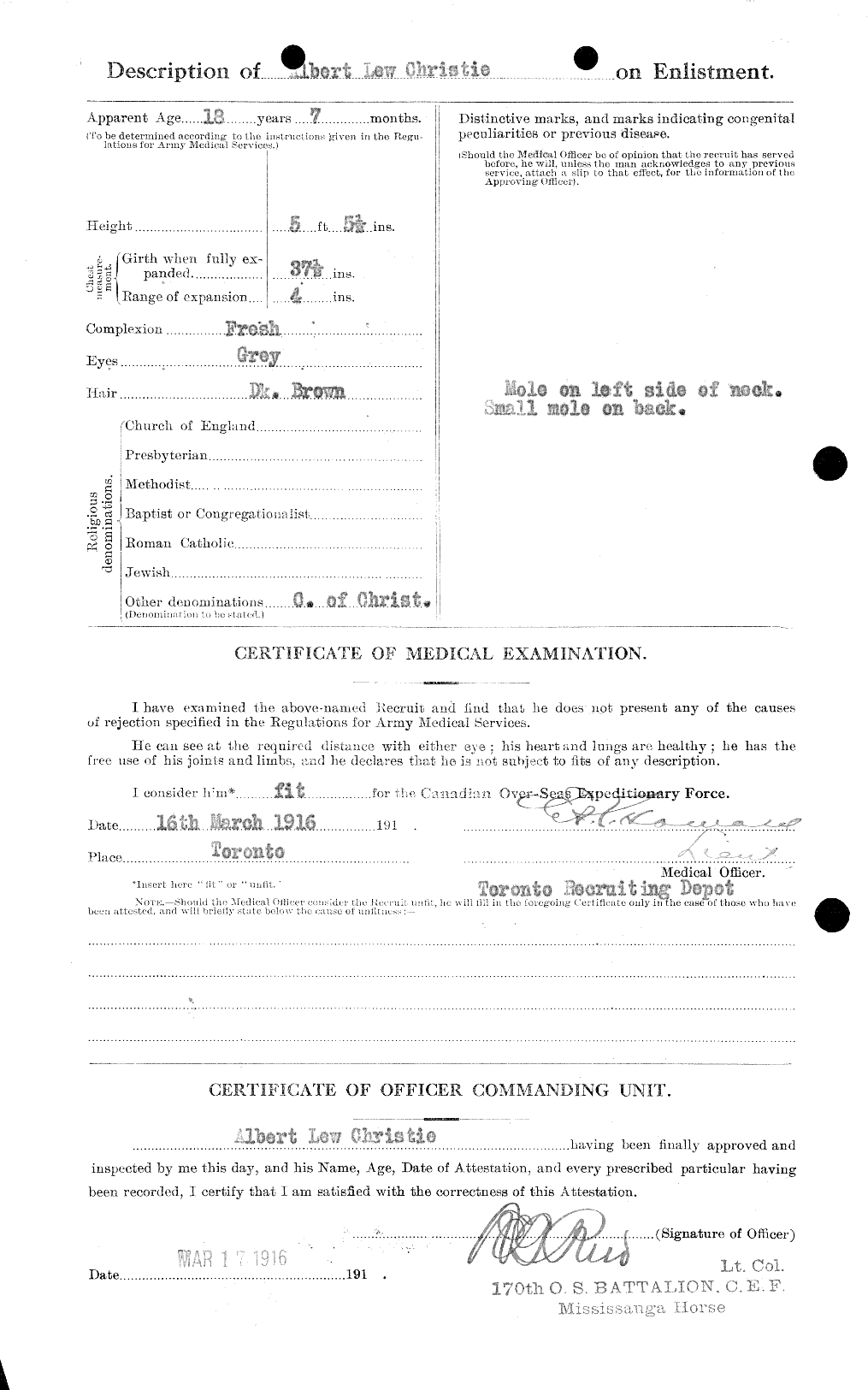 Dossiers du Personnel de la Première Guerre mondiale - CEC 021855b