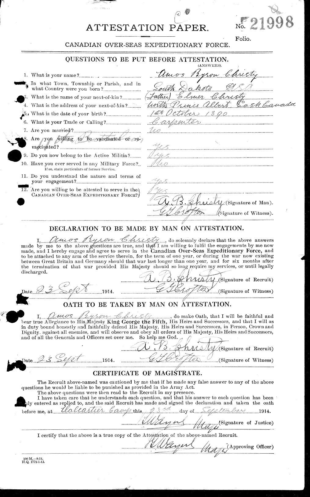Personnel Records of the First World War - CEF 021870a