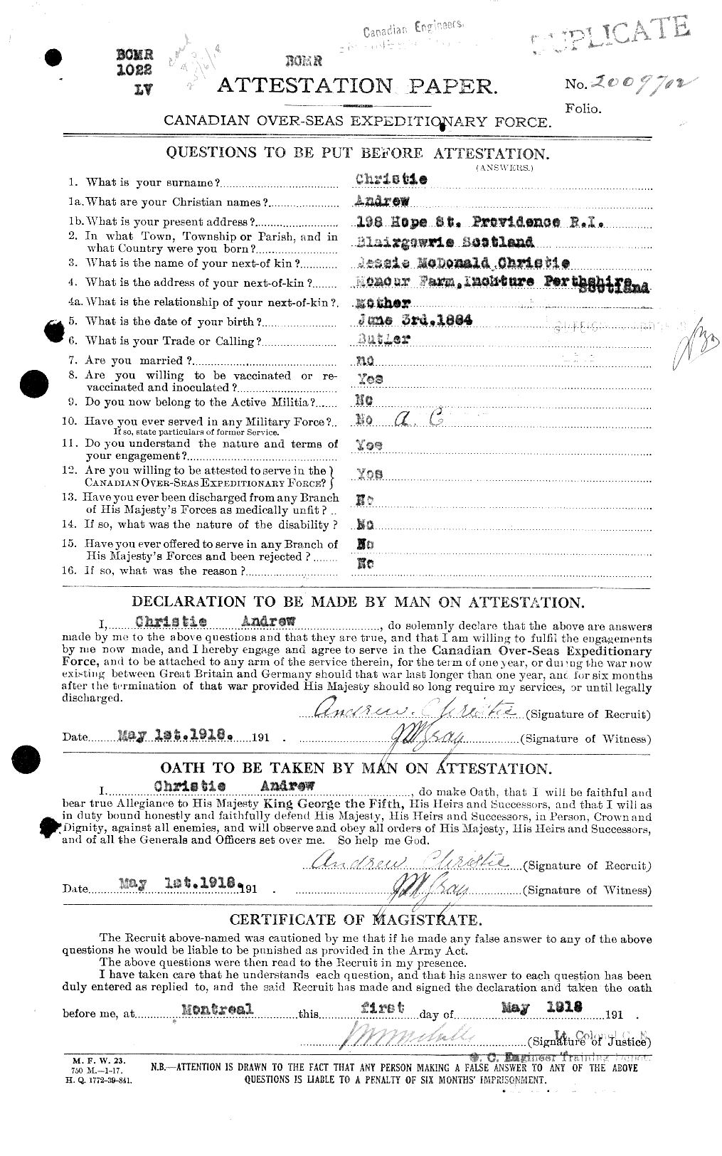 Personnel Records of the First World War - CEF 021873a