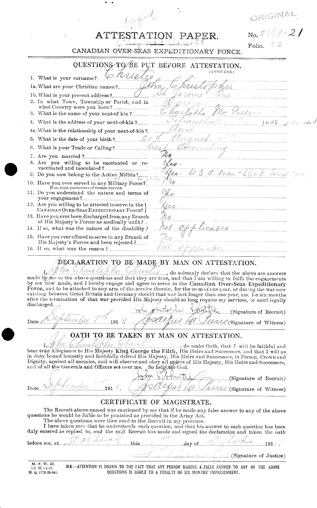 Personnel Records of the First World War - CEF 021998a