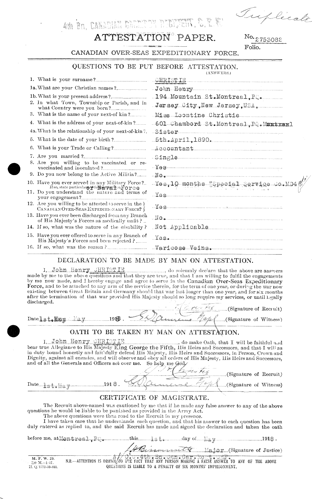 Personnel Records of the First World War - CEF 022005c