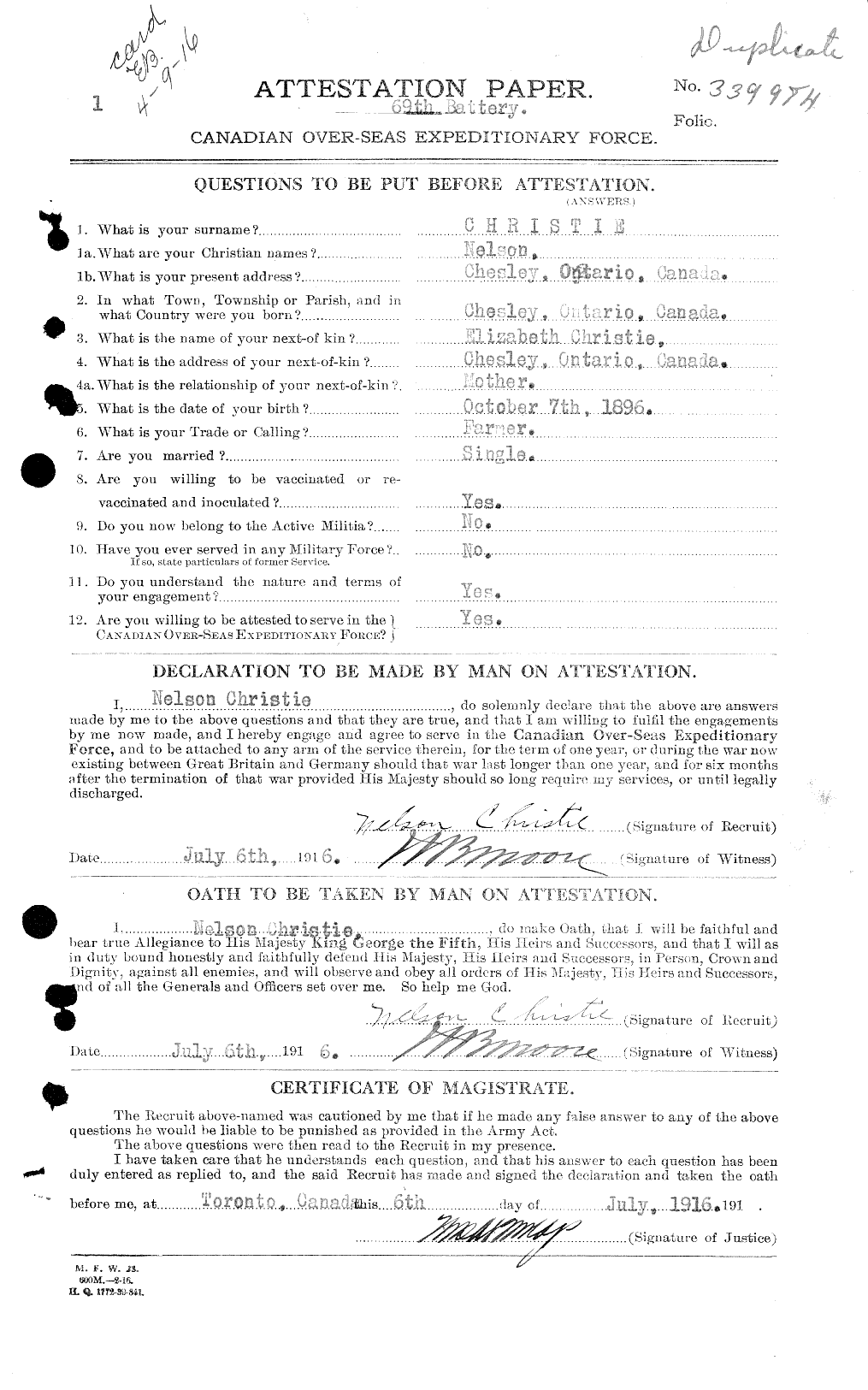 Personnel Records of the First World War - CEF 022035a