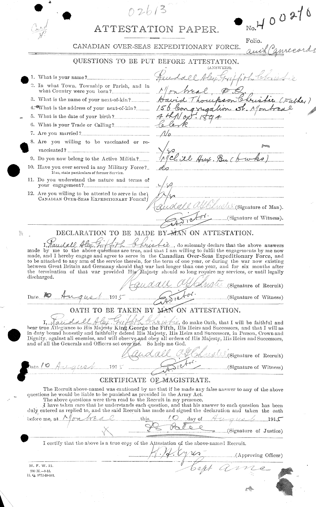 Personnel Records of the First World War - CEF 022043a