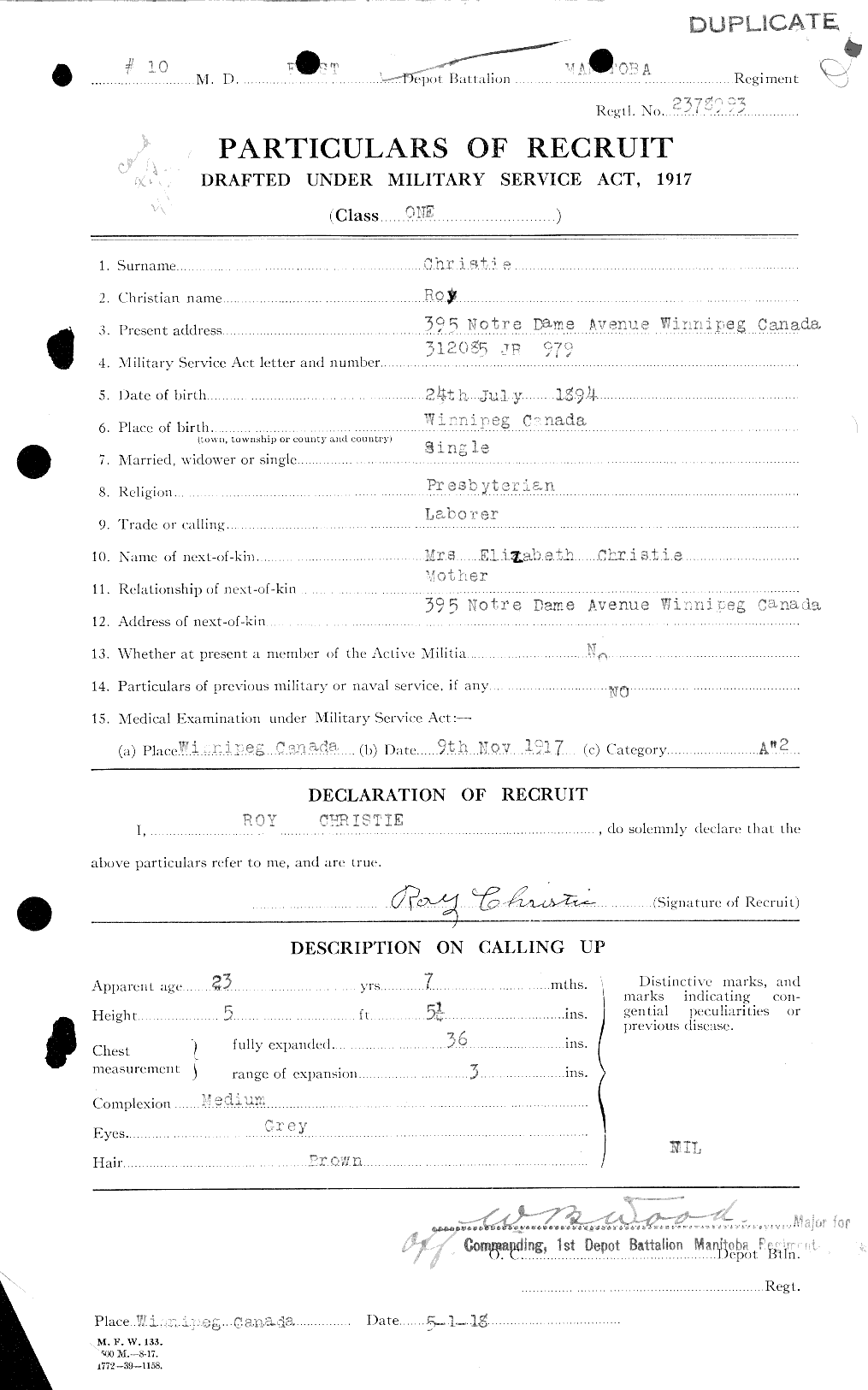 Personnel Records of the First World War - CEF 022063a