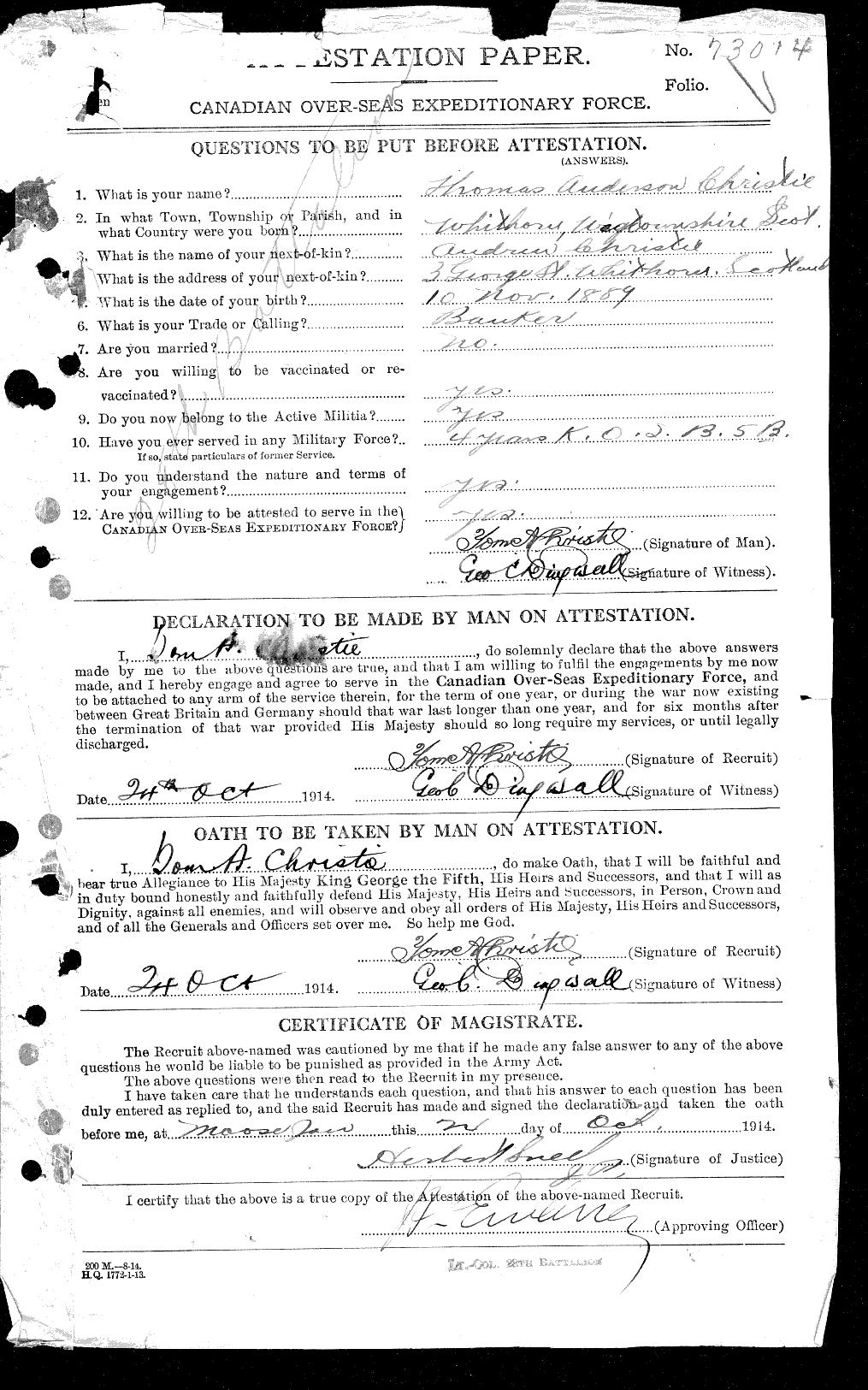 Personnel Records of the First World War - CEF 022073a