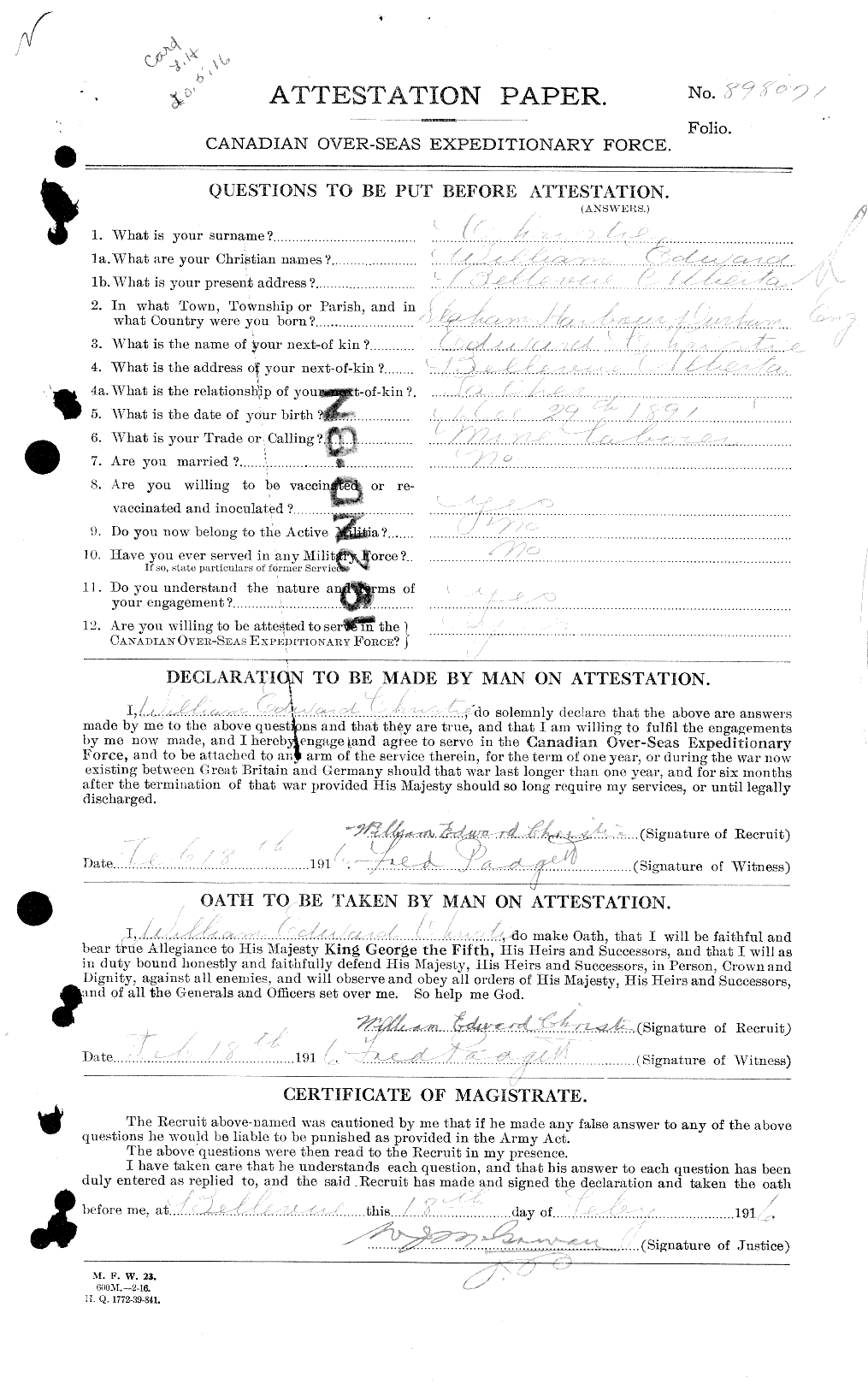 Personnel Records of the First World War - CEF 022092a