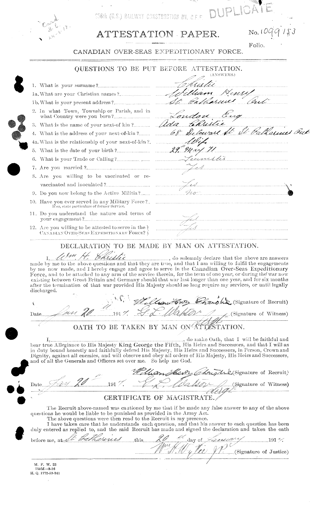 Personnel Records of the First World War - CEF 022099a