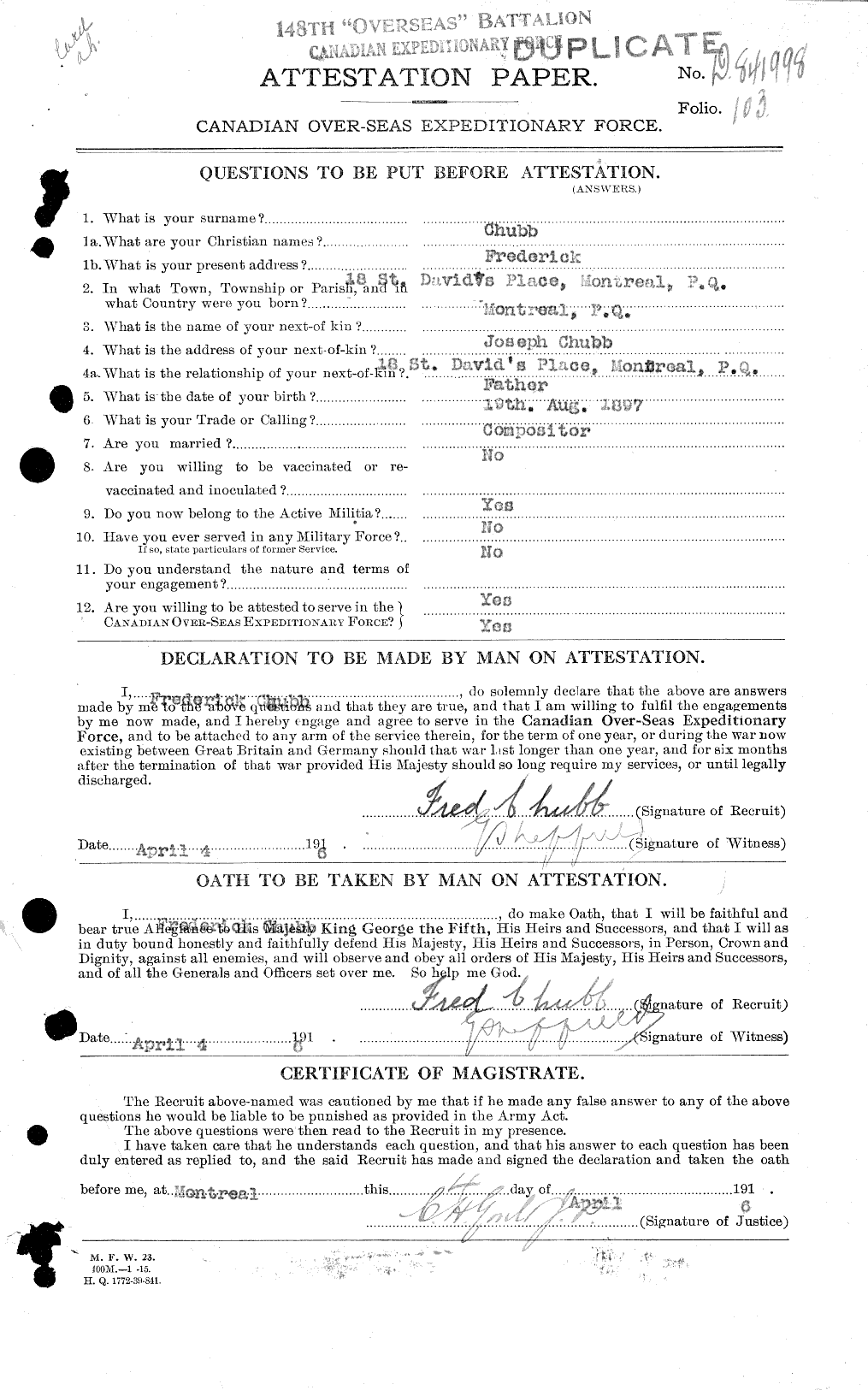 Personnel Records of the First World War - CEF 022263a